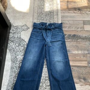 PAIGE Dark Blue Wide-Leg Tie-Waist Jeans 26